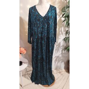 Ulla Popken V-Neck Maxi Dress Pockets Plus Size 24/26 Abstract Scribble Print